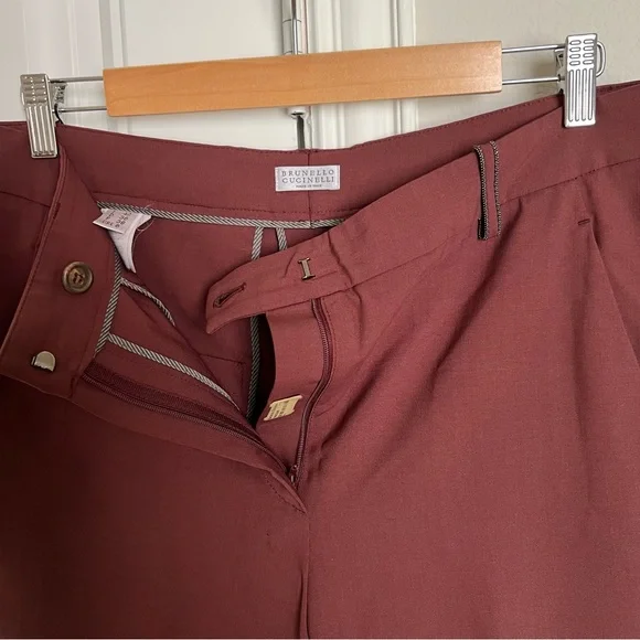 Brunello Cucinelli 6 Maroon Burgundy Red Wool Women’s Pants - Picture 8 of 9